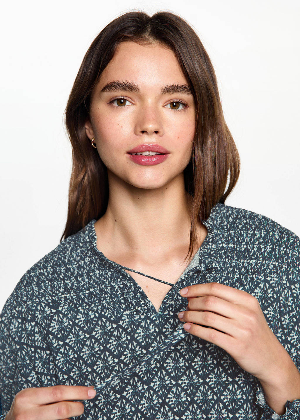 MANGO TEEN gebloemdetop donkerblauw/turquoise/wit