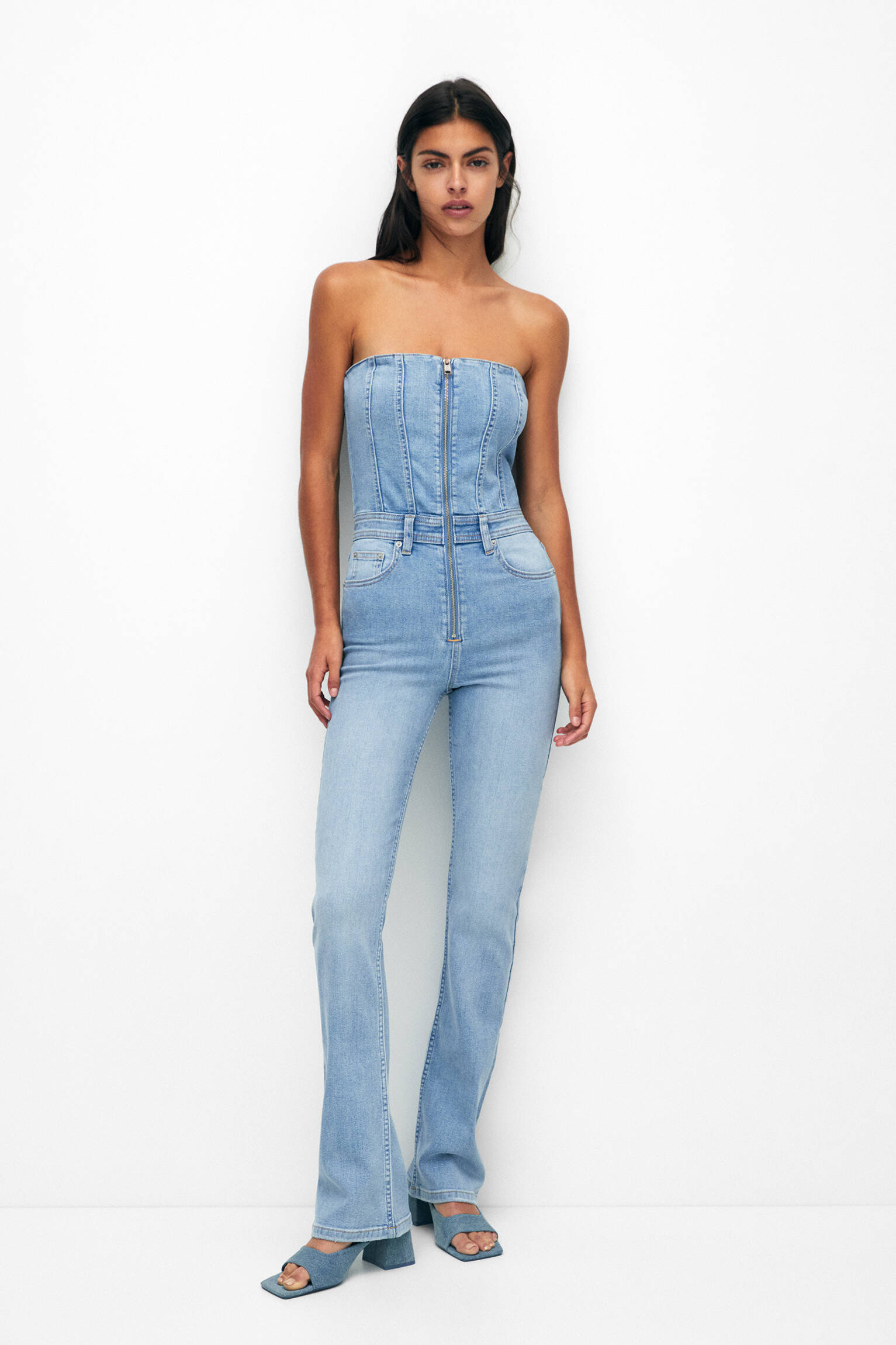 MACACÃO JEANS COM CORSET - AZUL MÉDIO