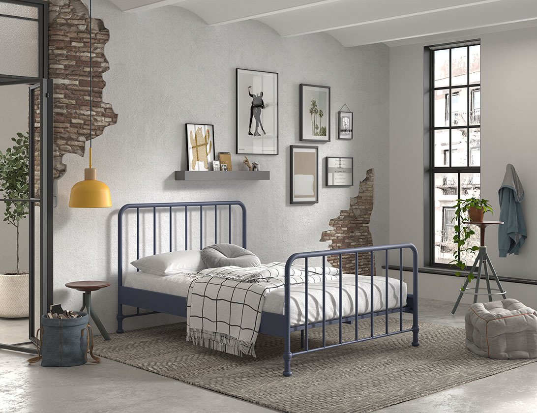 Metallbett BRONXX - denim blau matt - 140x200 cm
