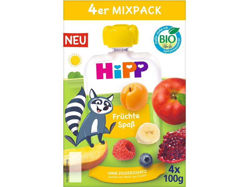 HIPP Quetschbeutel Bio Mixpack Früchtespass 4x 100 g 4er Vorteilspack für Kinder