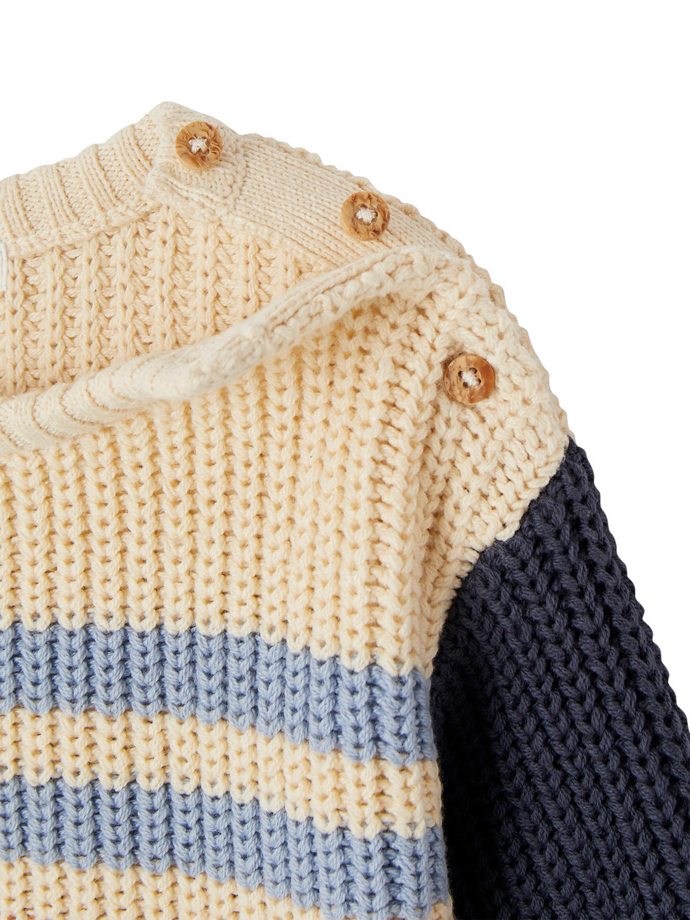 Vertbaudet Gestreifter Jungen Baby Pullover mit Knöpfen schieferblau