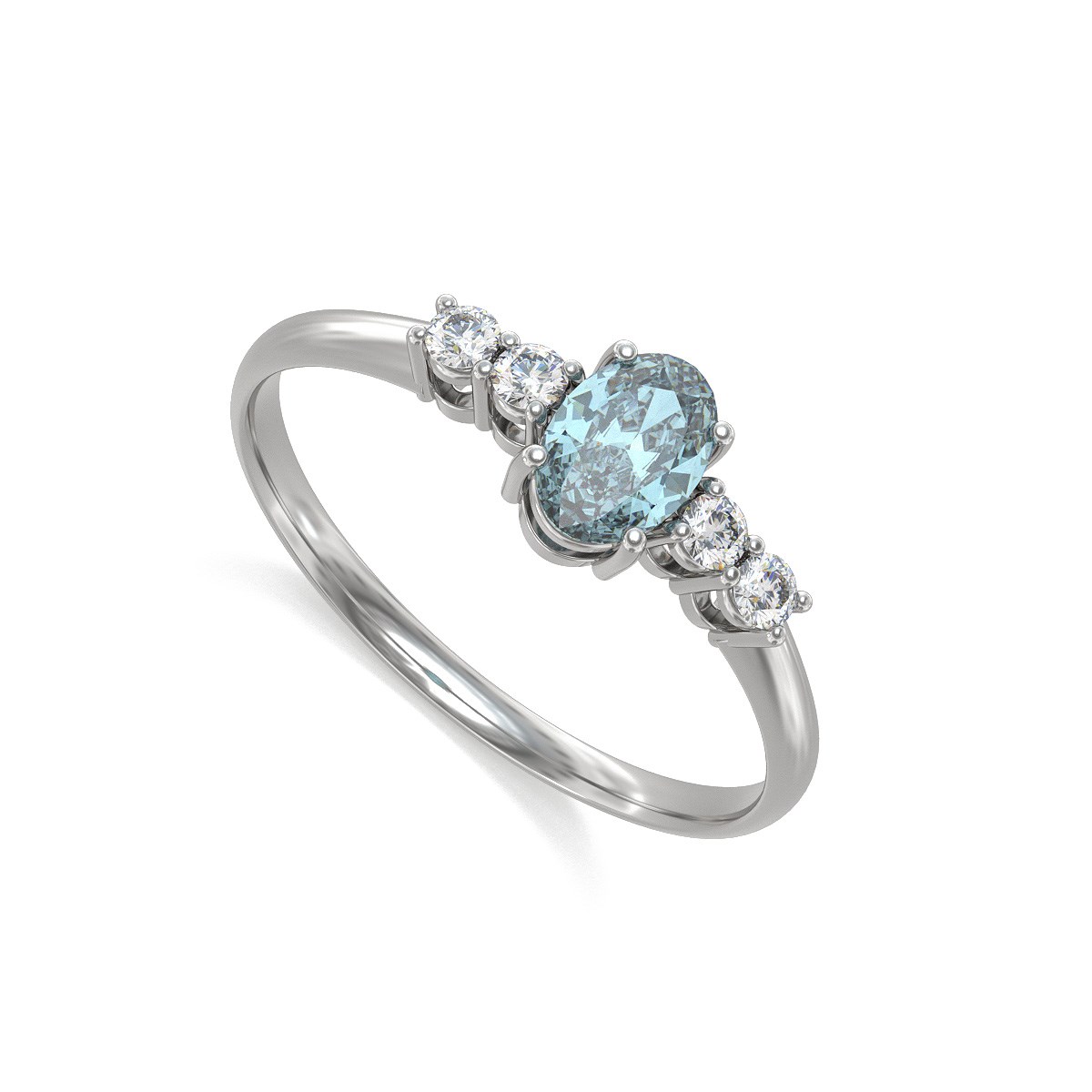 Bague ADEN Or 585 Blanc Aigue-Marine et diamants 1.6grs