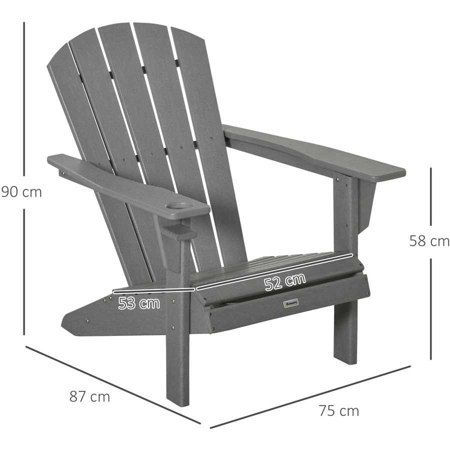 Outsunny Gartenstuhl mit Becherhalter grau