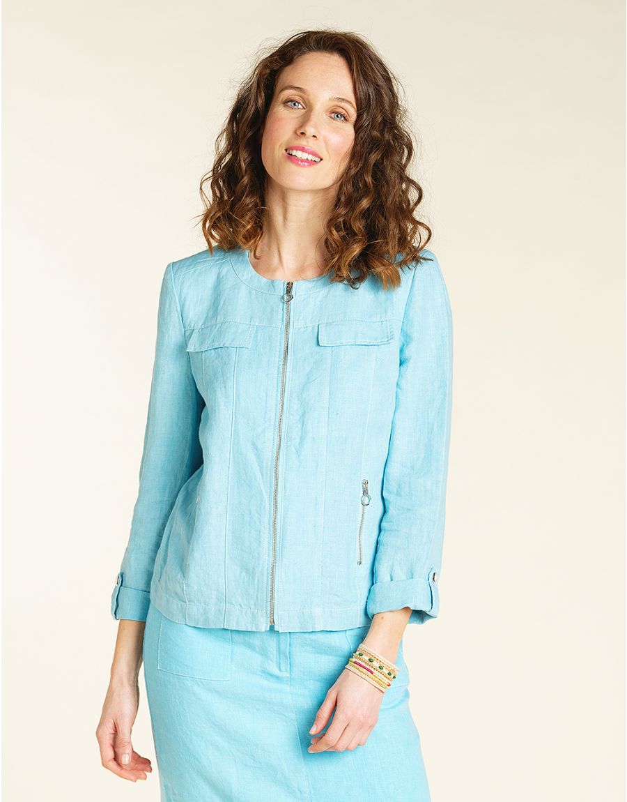 Veste lin bleu turquoise