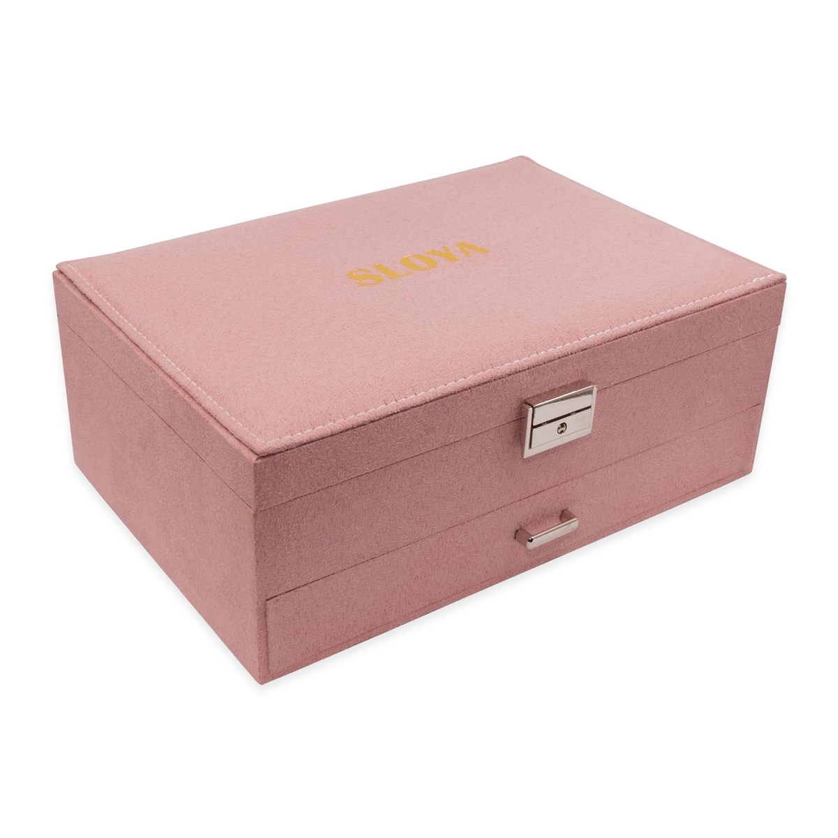 Grande boîte à bijoux velours rose pêche