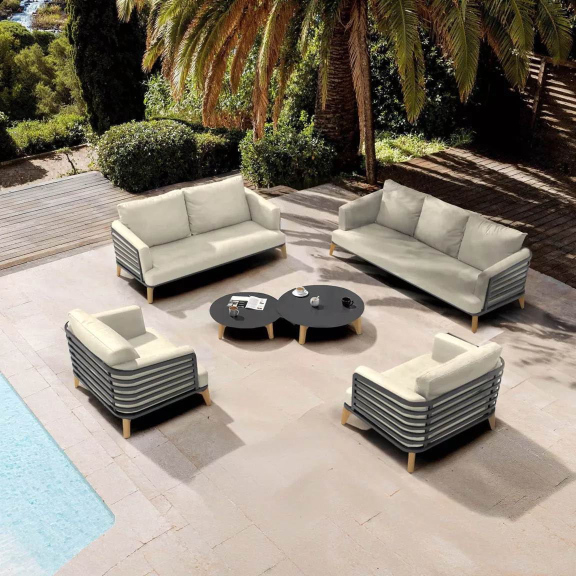 Salon de jardin aluminium 7 places 6 pcs Monte Carlo Gris anthracite et beige