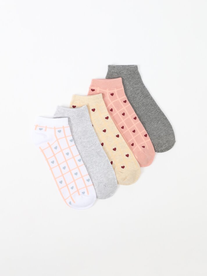 Pacote com 5 pares de meias curtas estampadas - Cores Variadas
