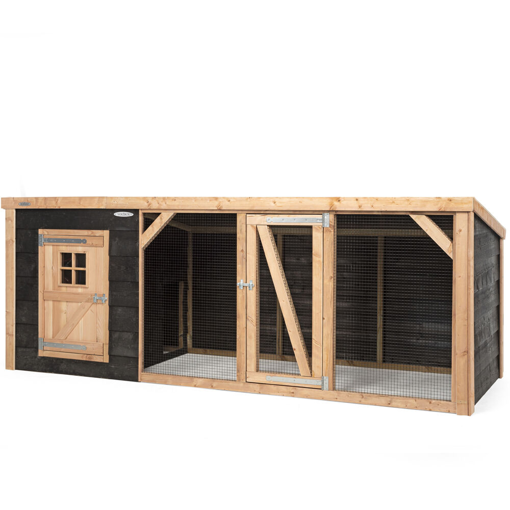 Voldux Milan XL  - Kippenhok met ren - Naturel/zwart