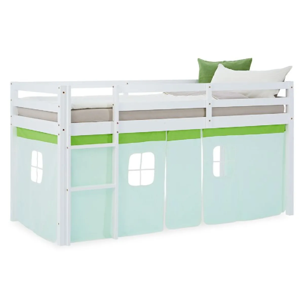 Homestyle4U Lit mi-hauteur 90x200 cm matelas rideau vert