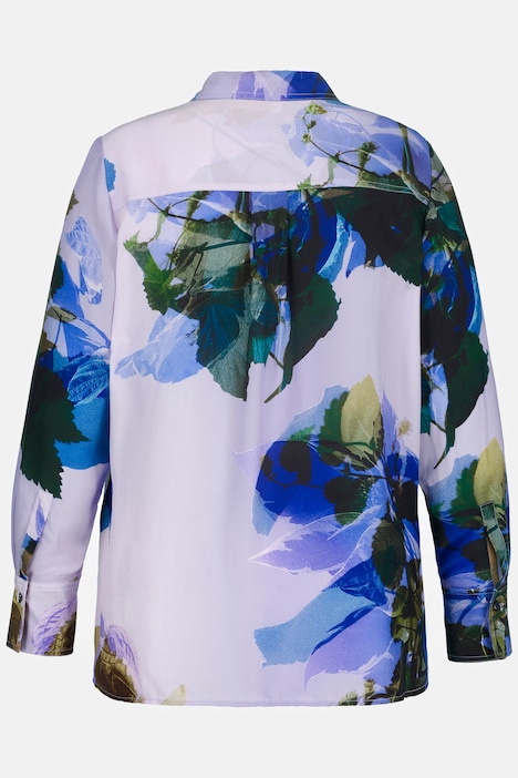 Bluse, Seidenmix, florales Design, Hemdkragen, Langarm