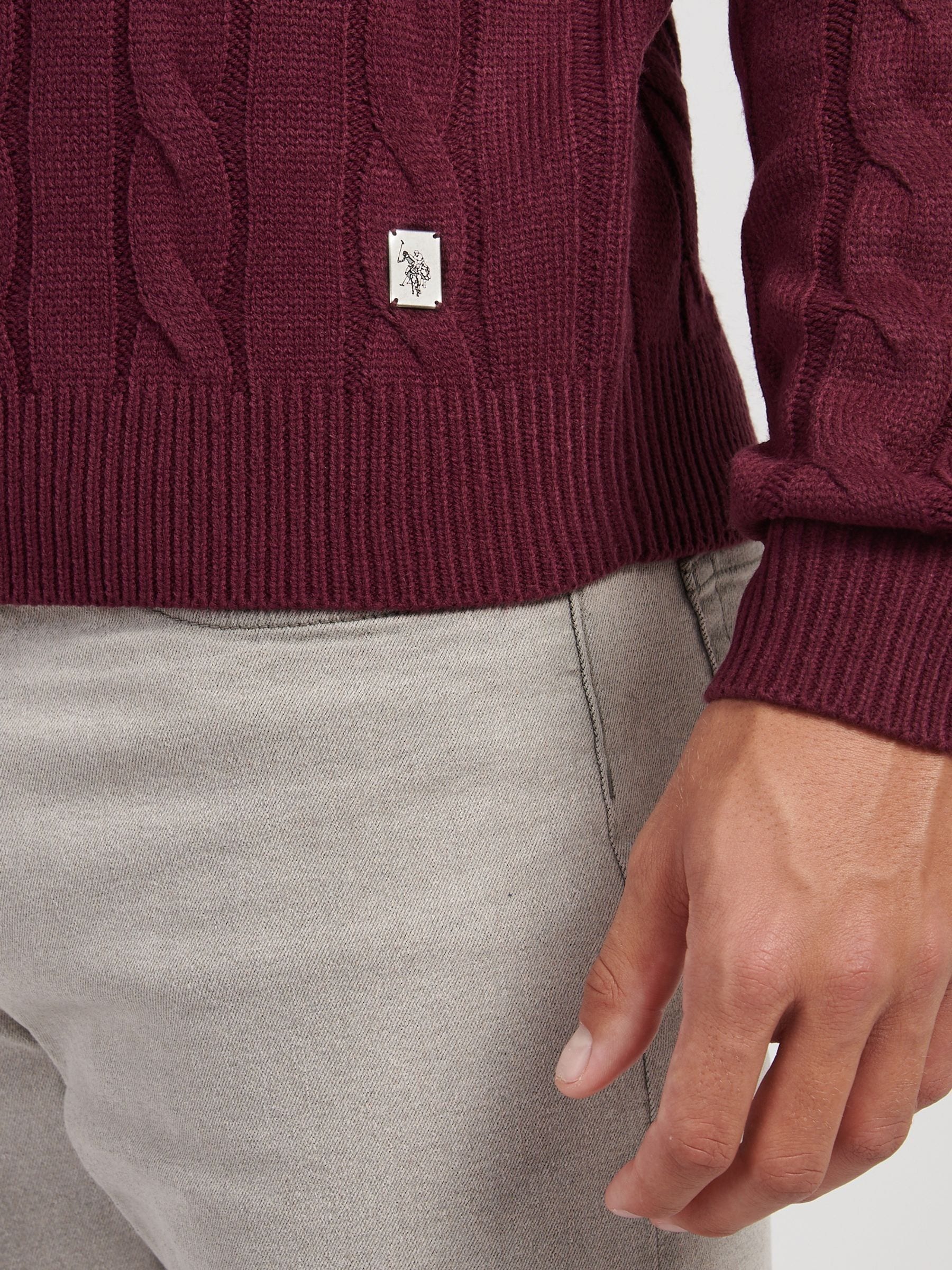 Paars - U.S. Polo Assn. Mens Cable Knit Crew Jumper