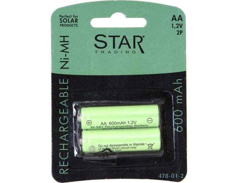 Star Trading Batterie AA 1.2 V 600 mAh NI-MH Ersatz-Akku für Solarleuchten