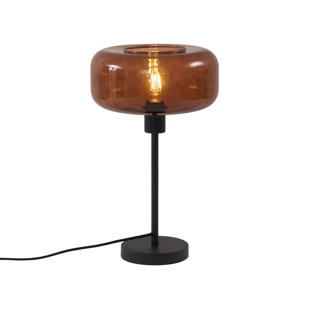 Retro tafellamp zwart met brons glas - Bizle