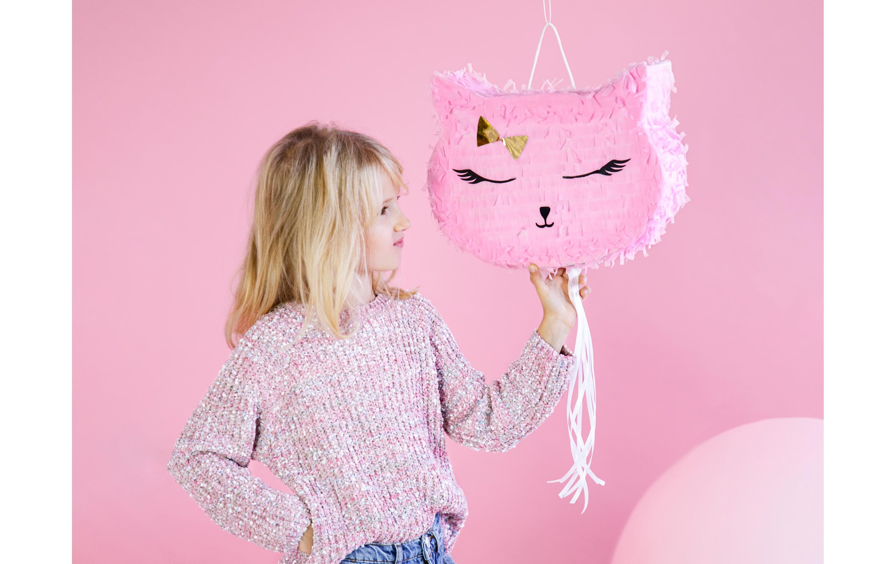 Pinata Katze, 35 x 27 x 9 cm, Rosa, 1 StückPiñata zum Befüllen mit Geschenken, Süssigkeiten etc.