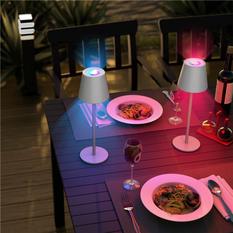 LED Akku Tischleuchte Home Deko Nachttisch Lampe Kabellose Beleuchtung mit Touch Steuerung IP44 (73928) - Weiss / Bunt