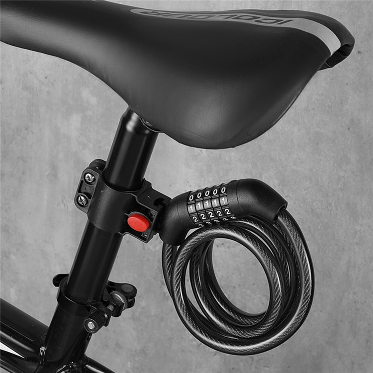 (2-tlg. Set) 5-Stelliges Code Fahrradschloss Velo Zahlenschloss   Halterung - Schwarz