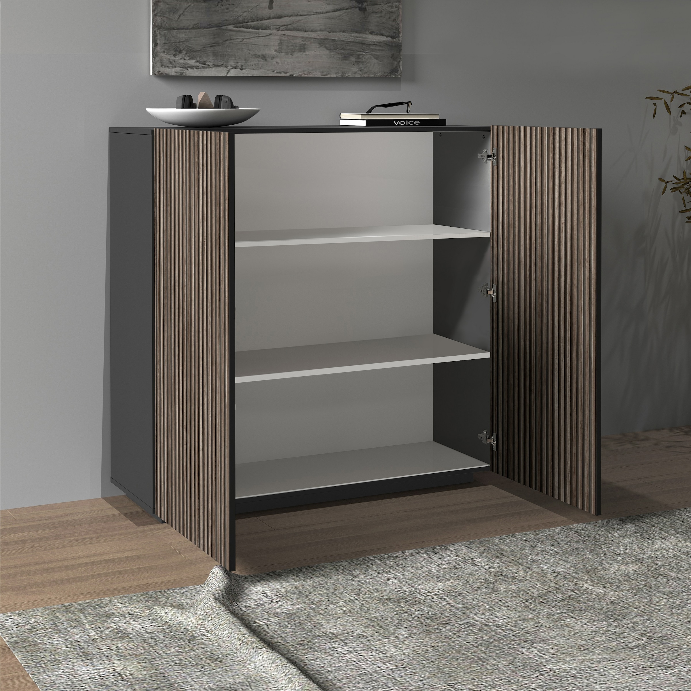 INOSIGN Highboard »Vega,Highboard,Kommode,120 cm« mit 2 Türen,Fronten mit  Rillen-Optik