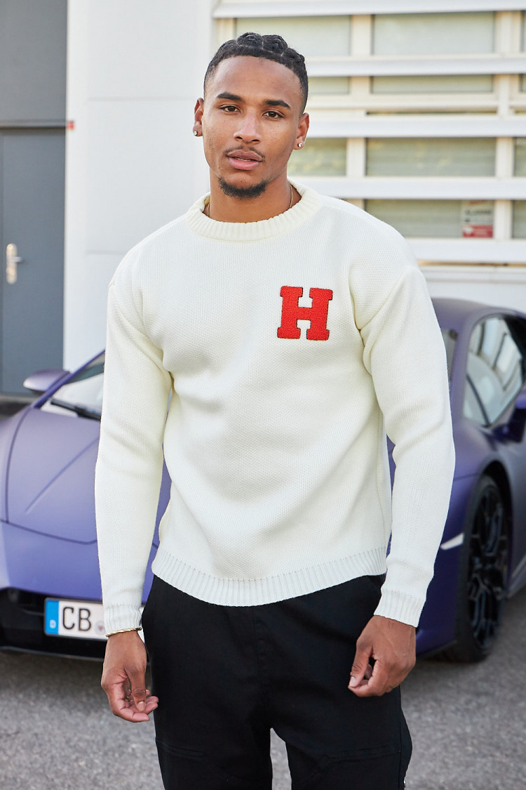 Pull blanc en maille à logo 