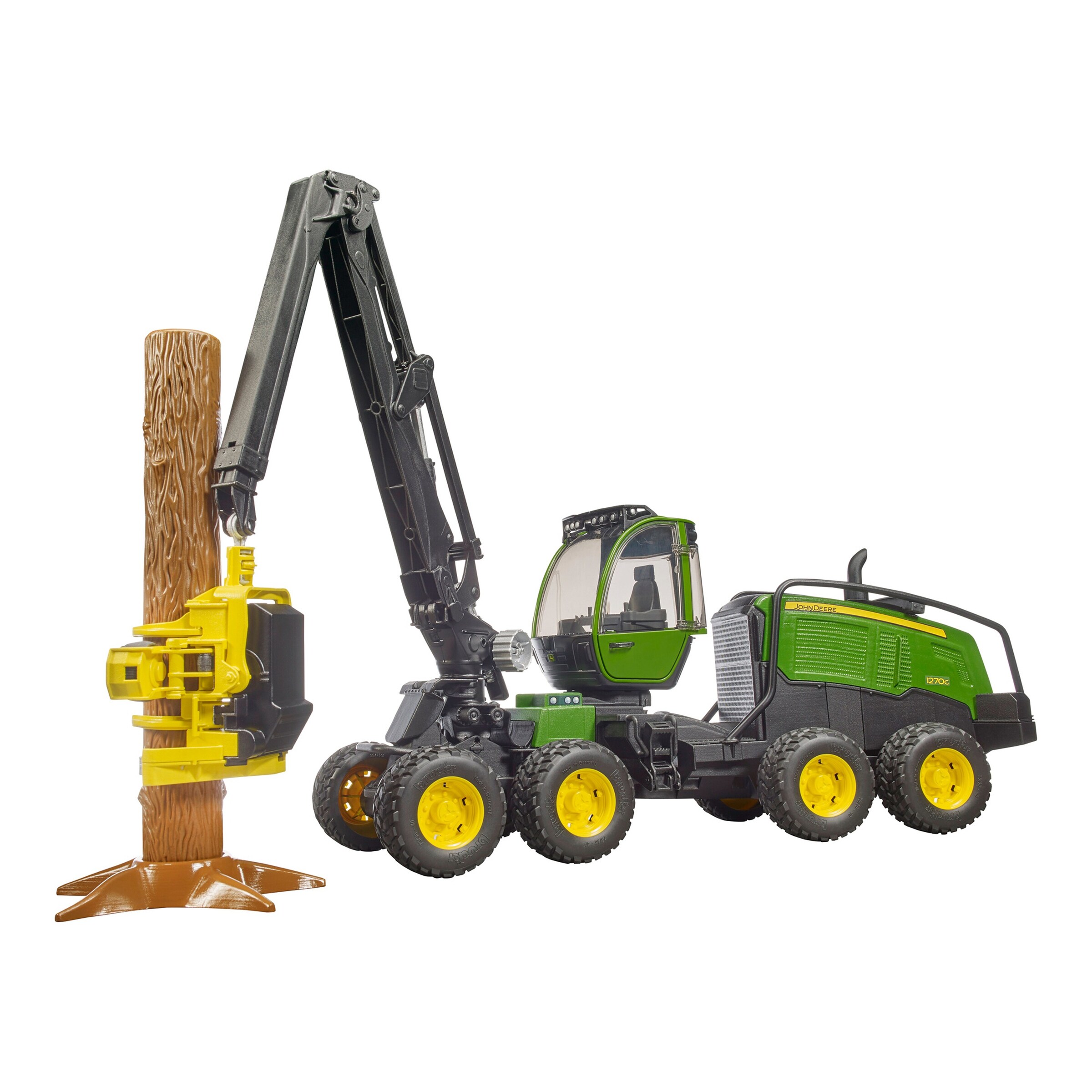 bruder Erntemaschine Harvester John Deere 1270G mit Baumstamm