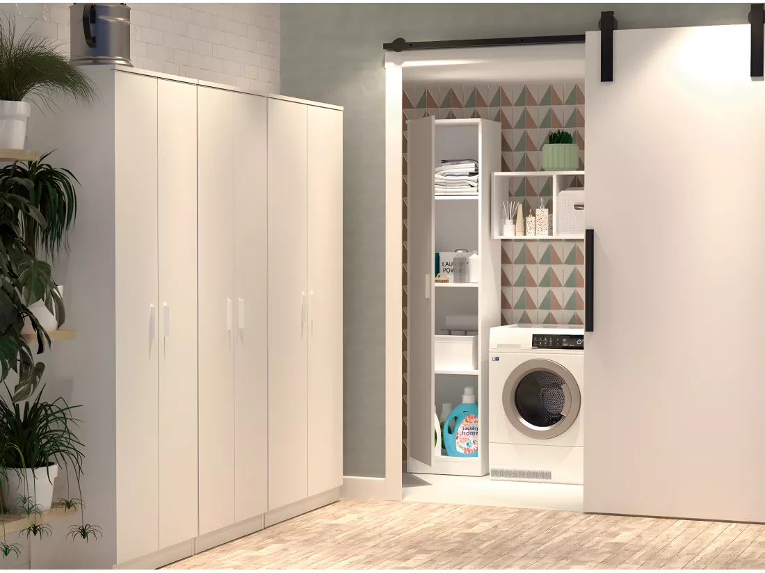 Armoire / meuble de rangement coloris blanc - Hauteur 180 x Longueur 40 x Profondeur 35 cm