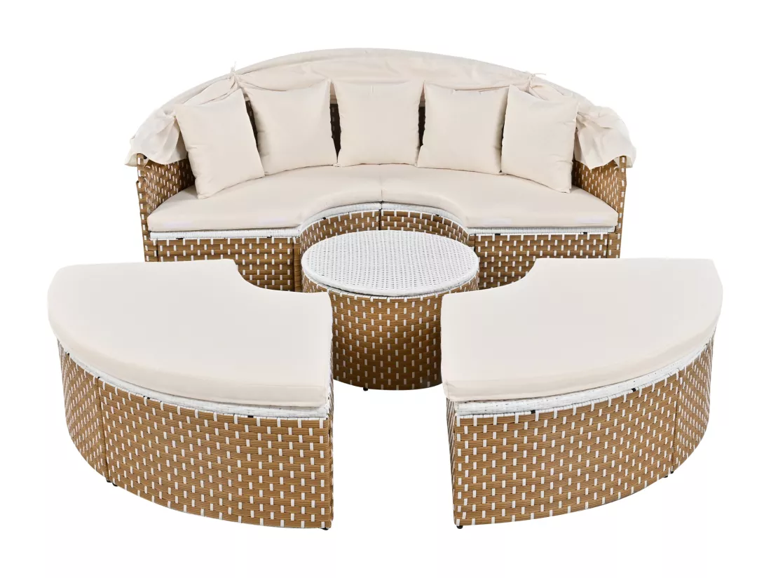Ensemble de chaises longues de jardin, Sun Island, ensemble table et chaises de jardin, auvent extensible, plateau de table relevable, beige