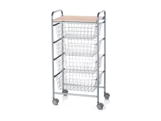 Desserte de cuisine, chariot de rangement à roulettes - 4 paniers de grande capacité - Gris aluminium, Hêtre - 86*44*30 cm - BEECH