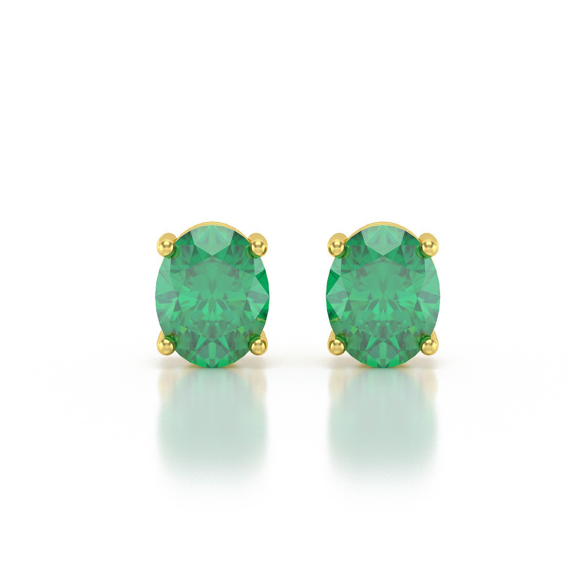 Boucles d'oreilles ADEN Or 585  Jaune et Emeraude forme Ovale 1.02grs 4MM