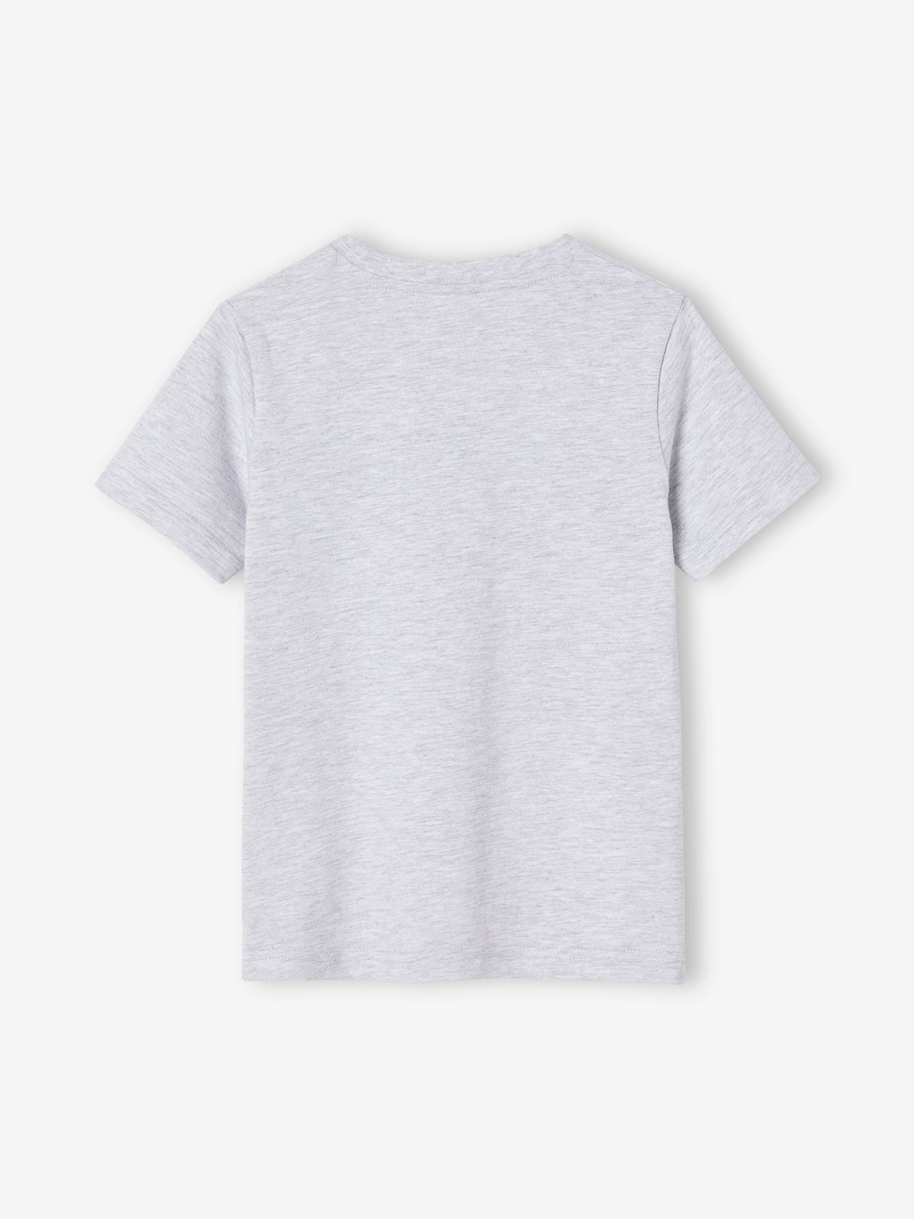 Camiseta infantil masculina com estampa divertida de animais, cinza mesclado.