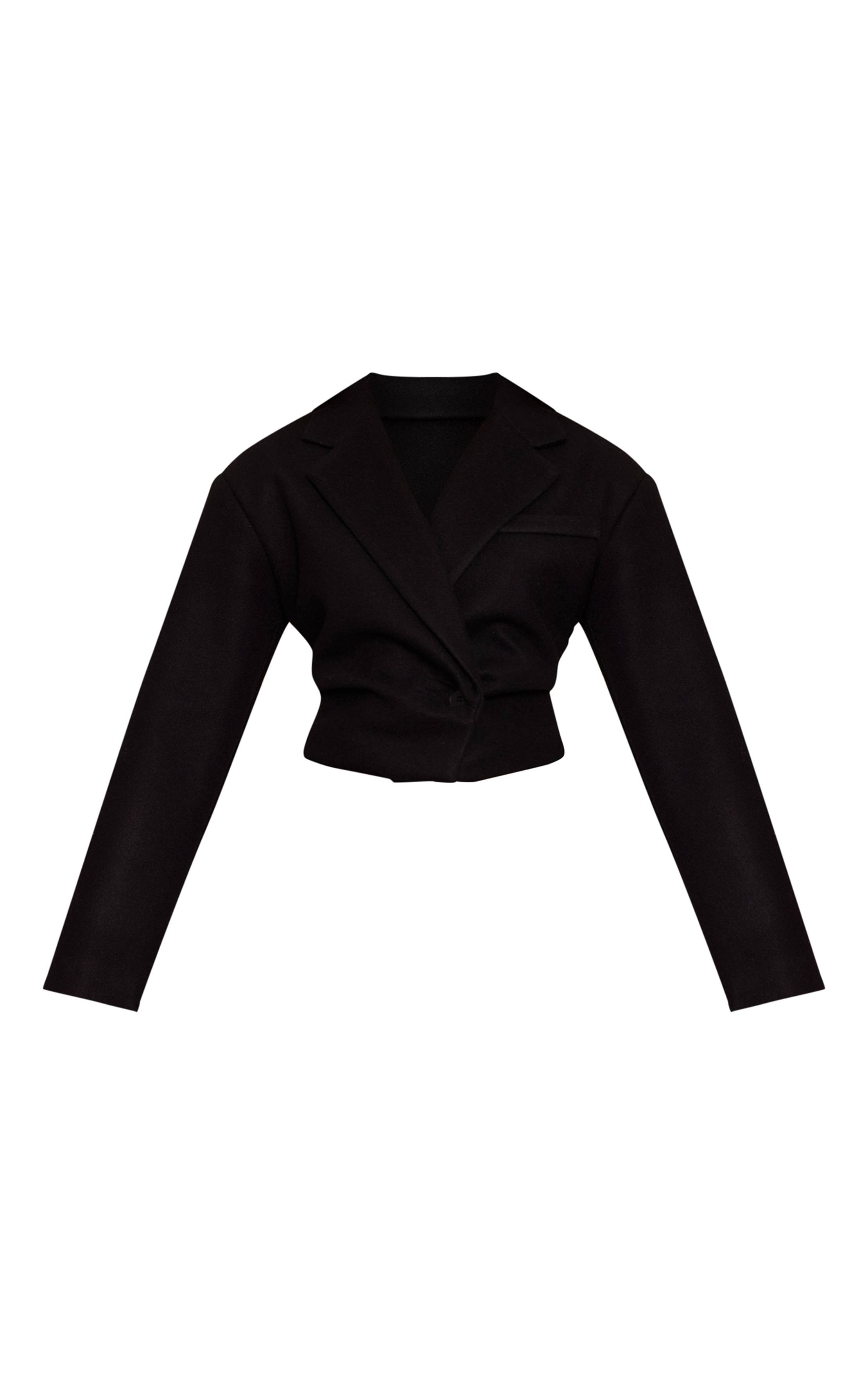 Noir Blazer Cintré Court Aspect Laine