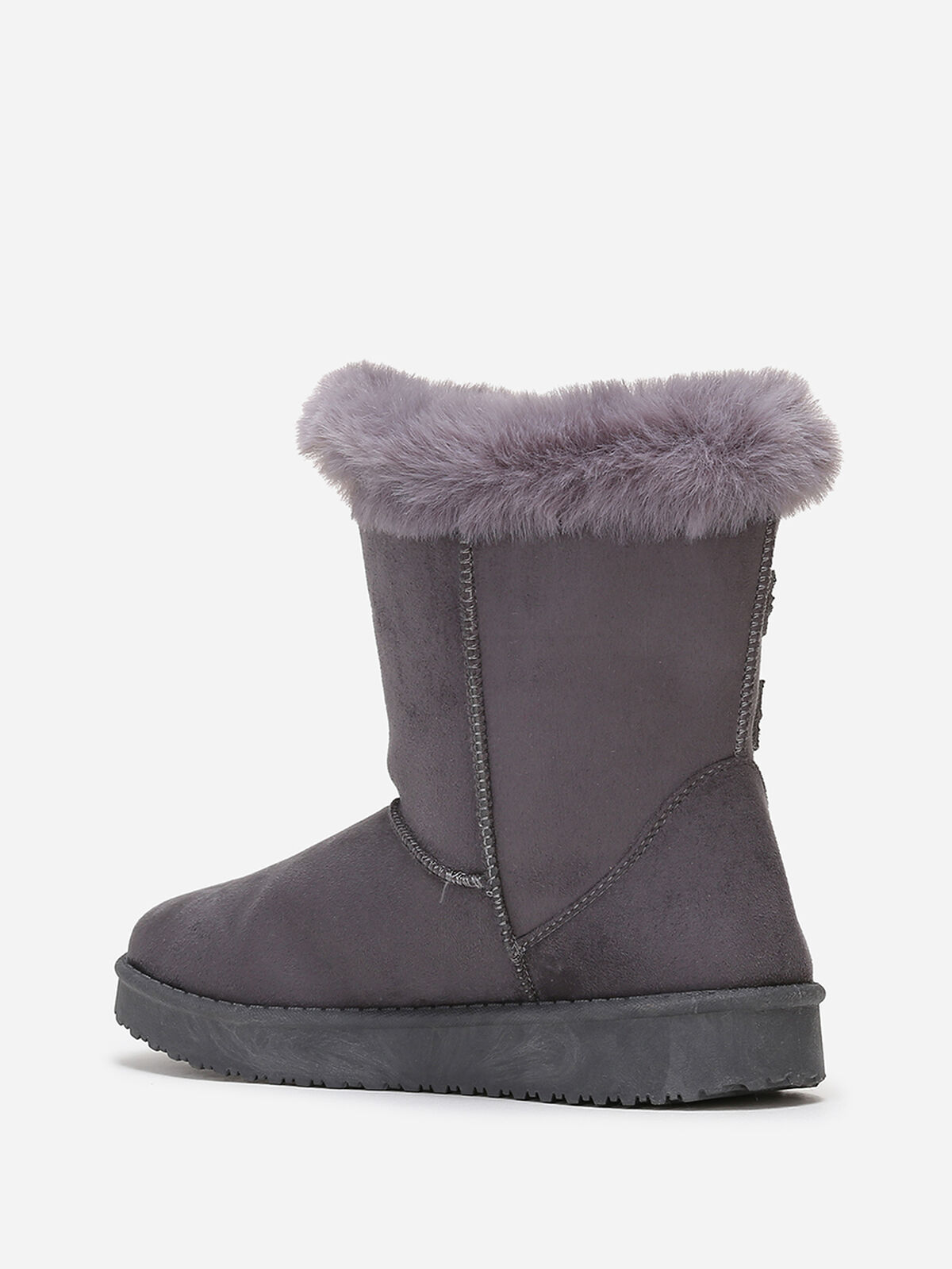 Boots en suédine et fausse fourrure à scratchs- Gris