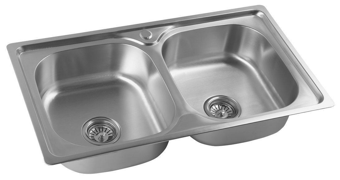 Aqualine dubbele spoelbak 81x46x18cm met kraangat RVS