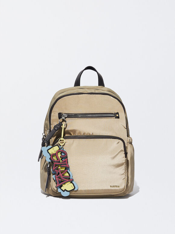 Mochila de nylon com pingente - Cáqui