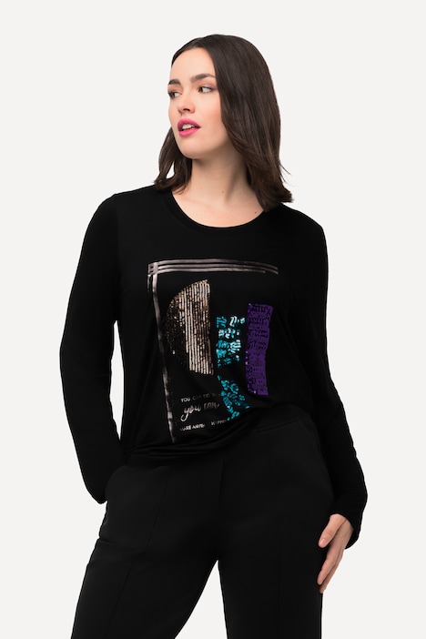 Shirt, Pailletten, A-Linie, Stehkragen, Langarm