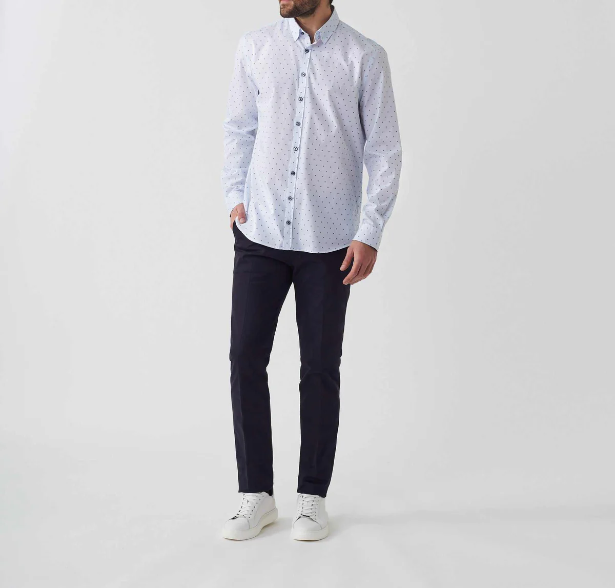 Chemise casual imprimé blanc-marine 