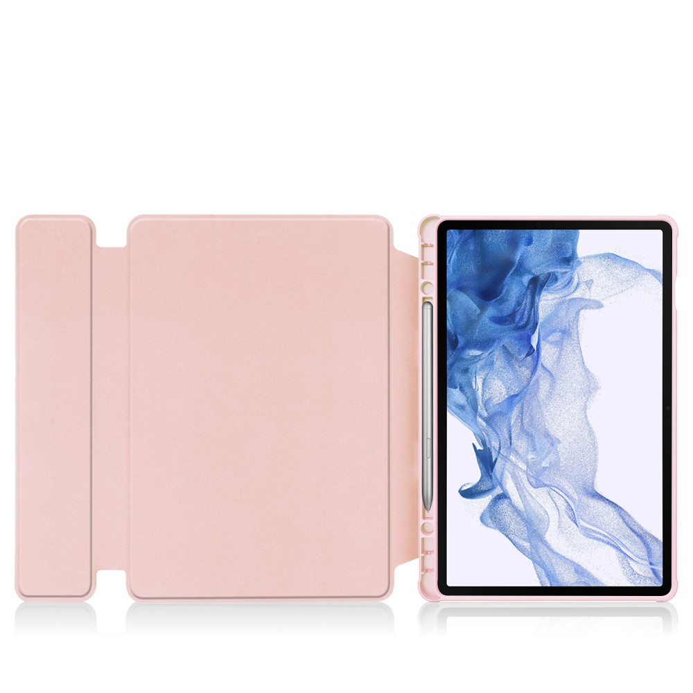 2in1 Samsung Galaxy Tab S9 Leder Tasche mit Acryl Rückseite   Magnet Bluetooth Tastatur   S-Pen Halterung (QWERTY) - Rosa
