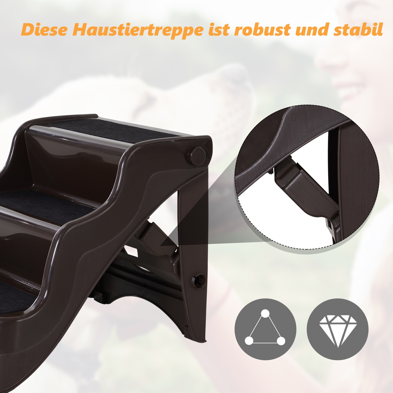 PawHut Haustiertreppe klappbar dunkelbraun 49 x 39 x 39 cm