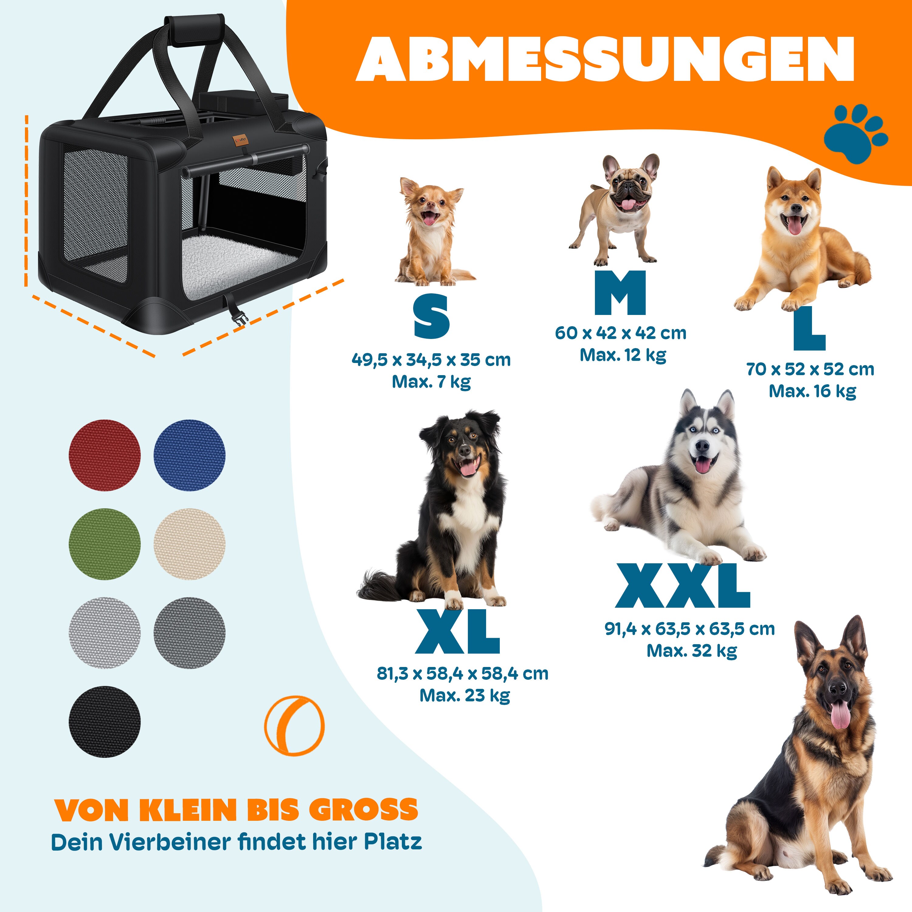 LOVPET® Hundebox Hundetransportbox faltbar Inkl.Hundenapf Transporttasche Hundetasche Transportbox für Haustiere, Hunde und Katzen Haustiertransportbox