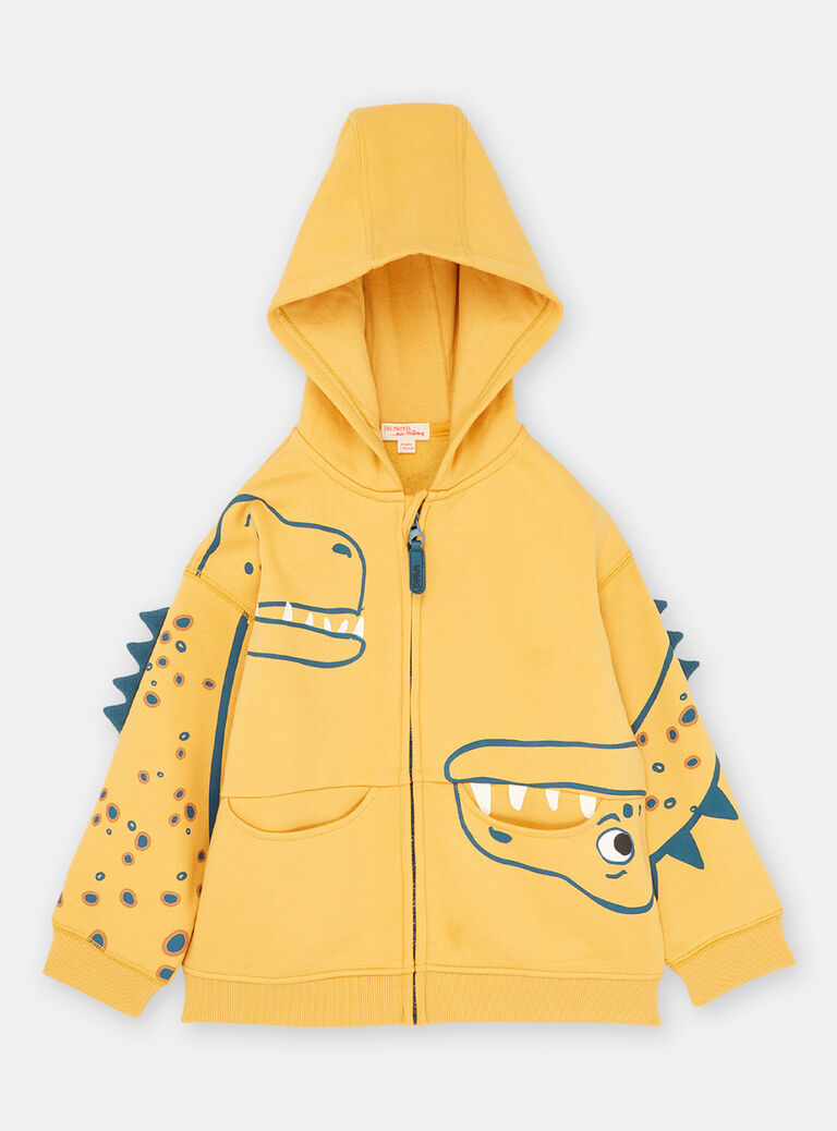 Gilet à capuche moutarde animation dino pour garçon