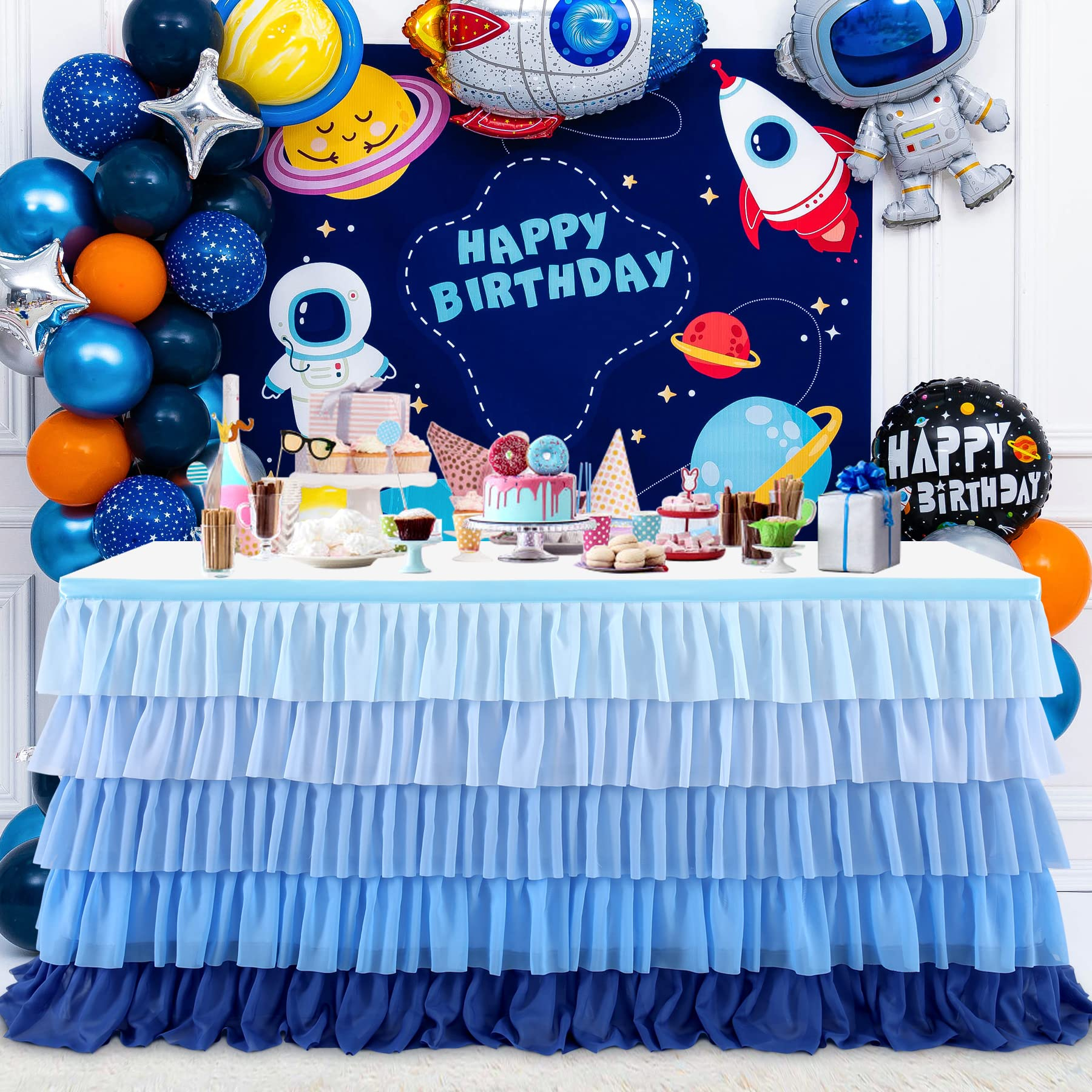(182x91cm) Tisch Deko Rüschen Tüll Tischrock Vorhang für Party / Hochzeit / Geburtstag - Blau