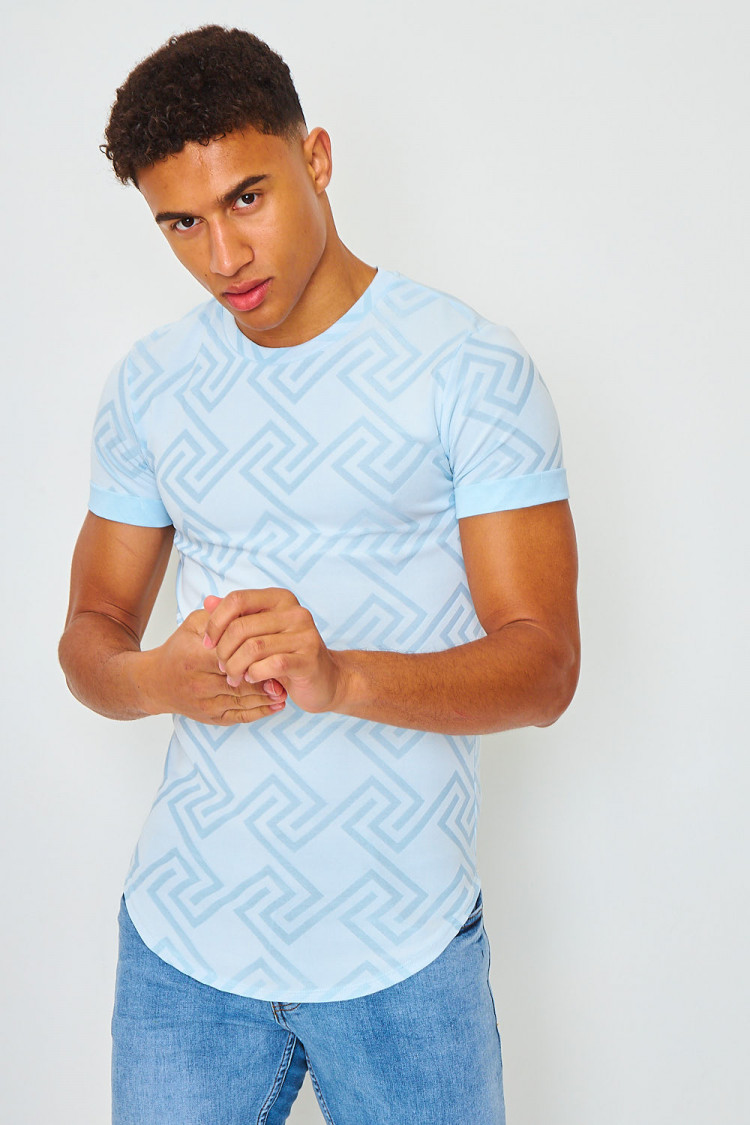 T-shirt bleu ciel motif grec