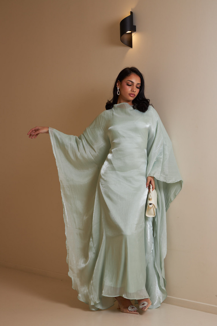 Ensemble 2 pièces robe + gilet à enfiler satiné vert