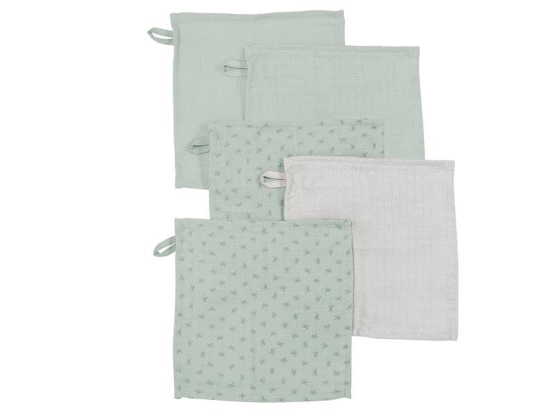 roba Baby-Waschlappen Organic 5er Set Grau/Hellblau Musselin Tücher aus Bio Baumwolle im 5er Pack