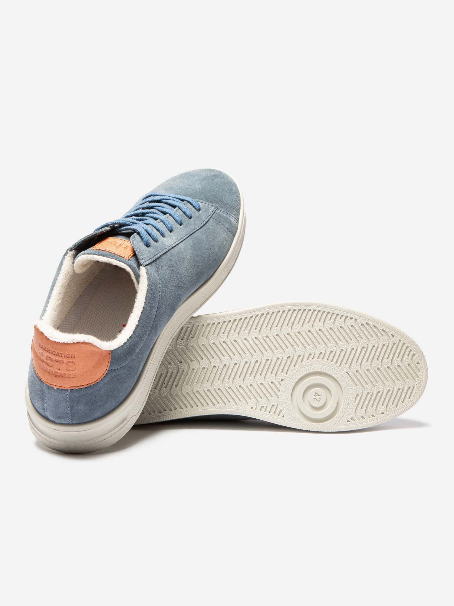 Baskets Homme Fabriquées En France Cuir Velours Bleu Clair