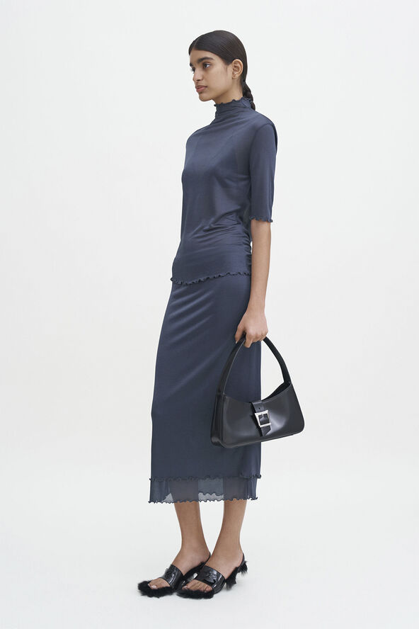 Filippa K Mock Neck Frill Top Dawn blue