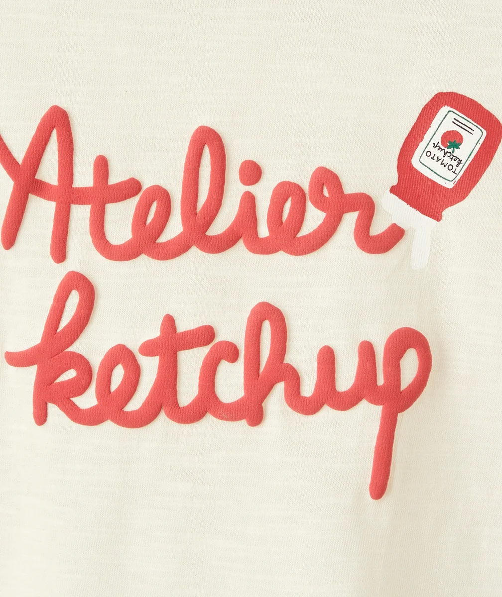 T-SHIRT BÉBÉ GARÇON EN COTON BIO ÉCRU MESSAGE KETCHUP