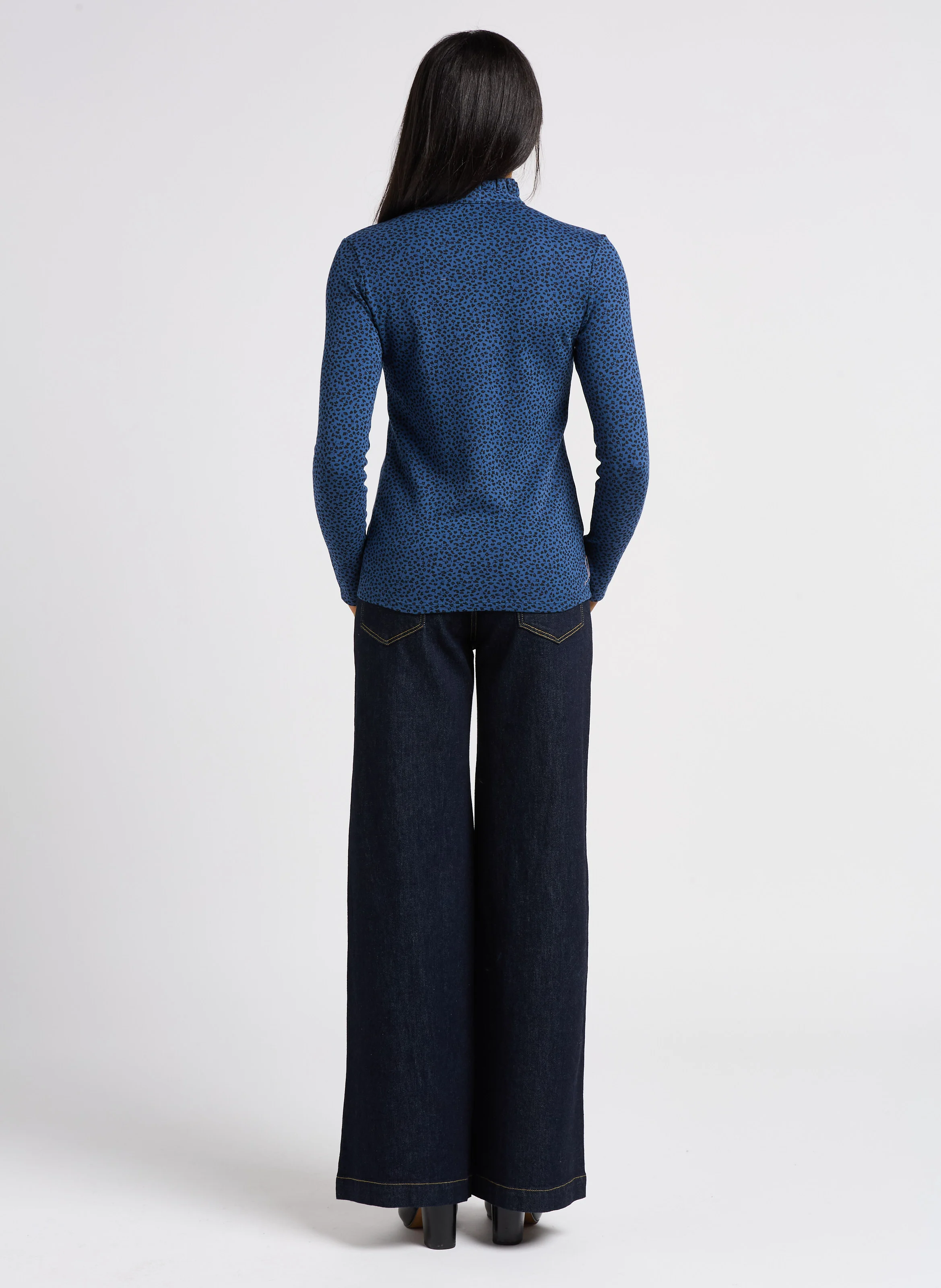 Jean flare taille haute en coton stretch | Bleu