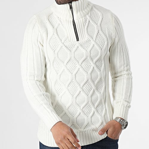 Pull Col Zippé Blanc