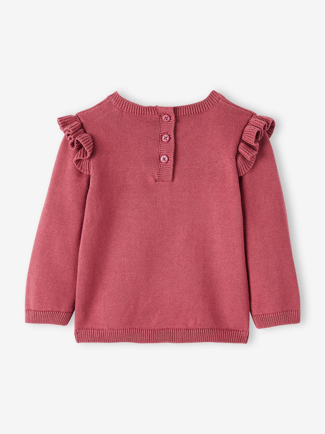 Vestido cor cereja com babados e pompons, para bebês rosa.