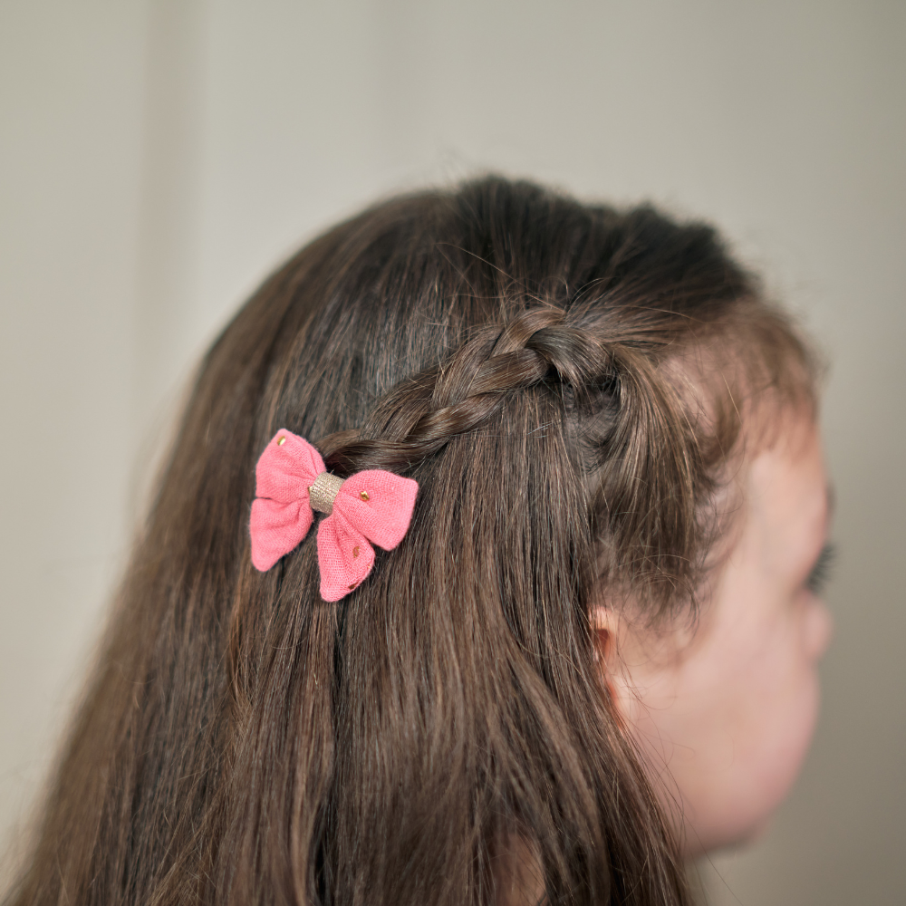 Barrette Mini Noeud Papillon Gaze Pois Or Rose Sorbet