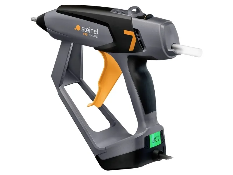 STEINEL GlueMatic 7011, Varm limpistol, Grå, Orange, LCD, Pap, Keramisk, Glas, Læder, Plast, Gummi, Træ, 35 g/min, 1,1 cm